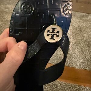 Tory Burch Black Flip Flops with Logo
